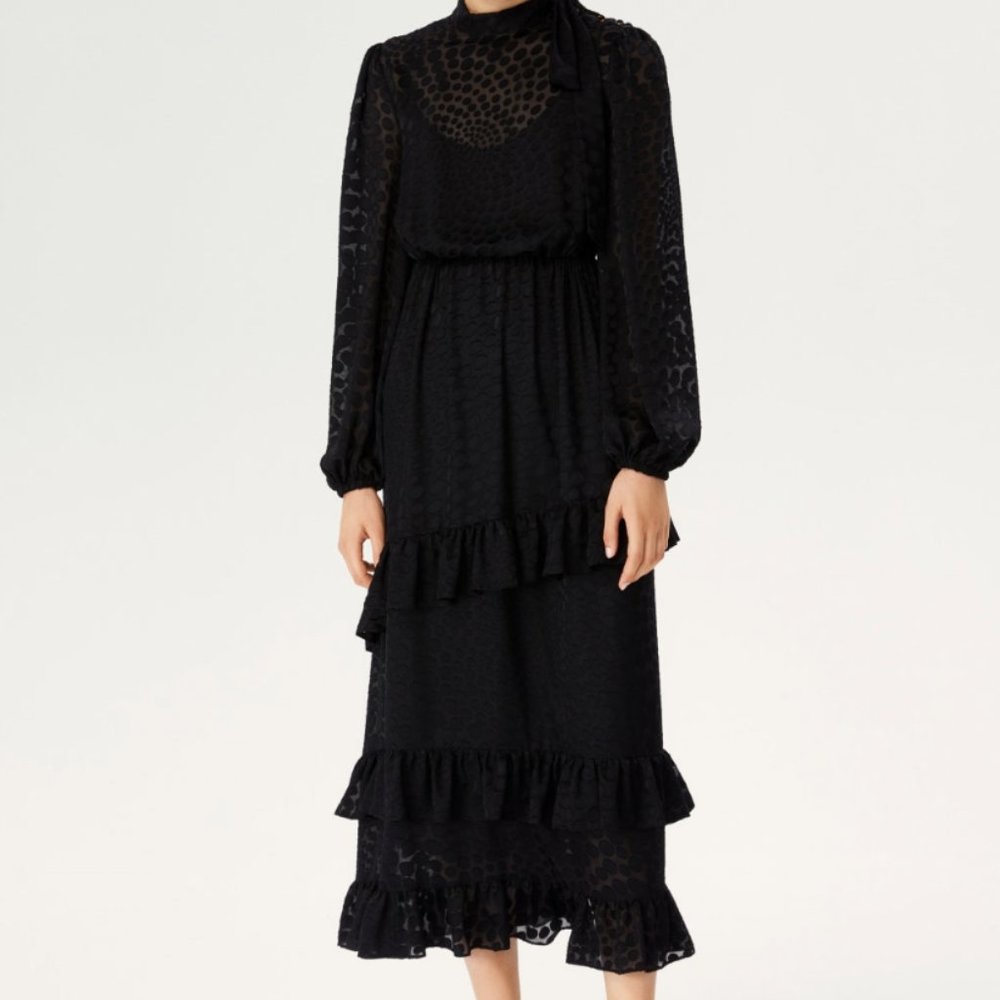 Polka Dot Sheer Long-sleeve Dress - Picture 4 of 4